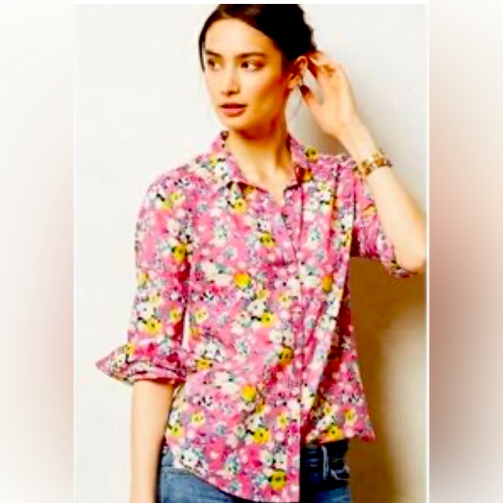 Anthropologie Holding Horses Isla Pink Floral Buttondown - Size 6